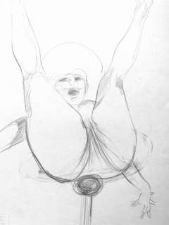 1932-2017 | Yvon Adam ( 1932-2017 ) - Magnifique dessin au crayon d’une femme nue s’amusant sur un gode - Page volante - Exemplaire unique (2002) | Catawiki
