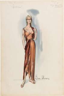 Spartacus (Universal, 1960), Jean Simmons "Varinia" Costume Sketch by Bill Thomas. | Heritage