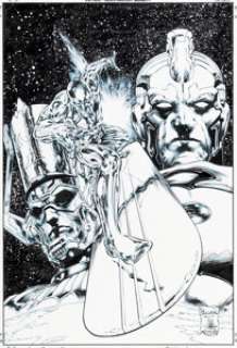Danny Miki [Carlo Pagulayan printed blue lines] Silver Surfer #1 Cover Original Art (Marvel, 2011).