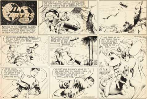 Al McWilliams Twin Earths Sunday Comic Strip Original Art dated 2-7-54 (United Feature Syndicate, 1954).