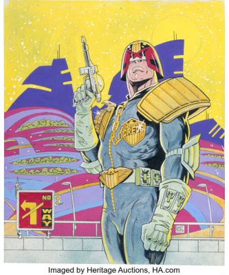 Brett Ewins The Complete Judge Dredd #2 Back Cover Original Art (Fleetway, 1992).
