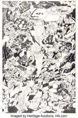 George Pérez Ultraforce / Avengers #1 and Avengers / Ultraforce #1 Wraparound Cover Original Art (Marvel/Malibu, 1995).