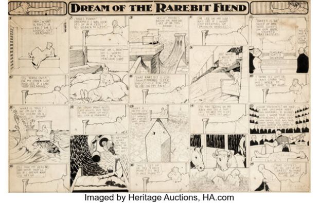 Winsor McCay (as Silas) Dream Of The Rarebit Fiend Saturday Comic Strip Original Art (New York Evening Telegram/New York Herald, 1909).