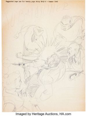 Carl Pfeufer (attributed) Sub-Mariner Comics #6 Splash Page 1 Preliminary Original Art (Timely/Marvel, 1942). | Heritage