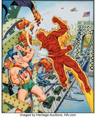 Alex Schomburg The Human Torch #8 Cover Re-Creation Painting Original Art (1982). | Heritage