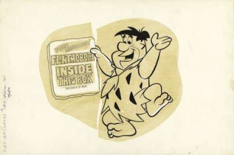 Bob Traverse - Fred Flintstone "Pebbles" Cereal Box Illustration Original Art (Hanna-Barbera - | Heritage