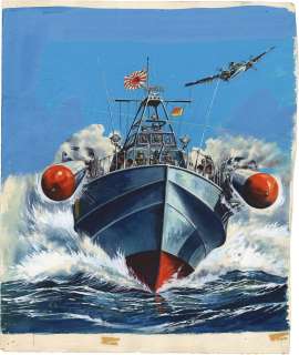 Shigeru Komatsuzaki Hand-Drawn Color Illustration "Japan Maritime Self-Defense Force Torpedo Boat PT-7" (Shonen Sunday with cut-out cover page) | Mandarake (Big Web)