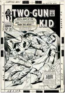 Dick Ayers - Original Cover Art for Two-Gun Kid #90 (Marvel,1967). An explosive image of the Two-Gun Kid battling -
