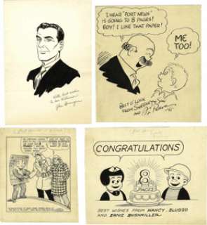 Ernie Bushmiller, Al Posen, Lank Leonard, and John Spranger - Specialty Sketch Original Art, Group of 4 -