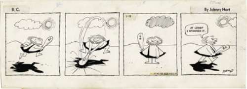 Johnny Hart - Second Published B. C. Daily Comic Strip Original Art, dated 2-18-58 (NY Herald- Tribune, 1958). -