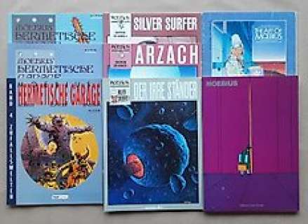 Moebius, "Moebius", "Moebius‘ Hermetische Garage", "Universum der Wunder", "Major Grubert", "The Art of - "Der Prinz von Nirgendwo", "Die Rückkehr des Jouk", "Zufallswelten", "Arzach", "Silver Surfer" u.a. - 8 Album