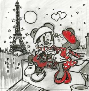 Tony Fernandez - Mickey and Minnie Mouse in Paris - Preliminary Drawing | Catawiki