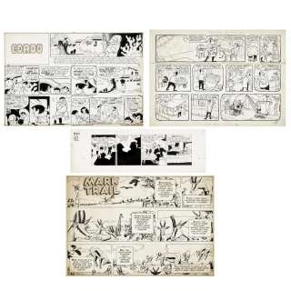 A group of original comic strip artwork including The Gumps, Dick Tracy, and others