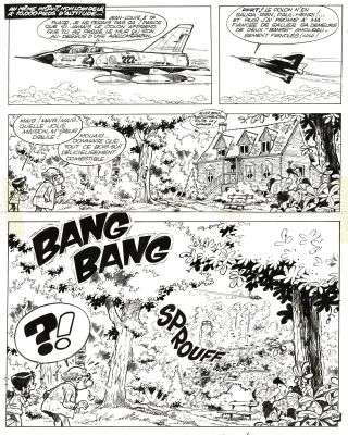 Jidéhem - Lot 356 - Sophie, Qui fait peur à Zoé ?, planche originale à l’encre de chine pour cet album paru en 1970 chez Dupuis.