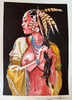 Candita, Giuseppe - 1 Original colour drawing - Beautiful Native American Indian woman - 2024 | Catawiki