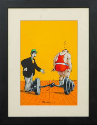 Lot 3 - BLACHON (Roger BLACHON dit) (1941-2008) L’haltérophile Gouache et… | misc / divers
