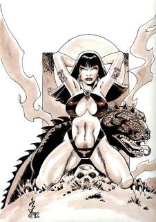 F. Newton Burcham - Detailed Mixed Media Vampirella Large Pinup with Giant Lizard (2012)