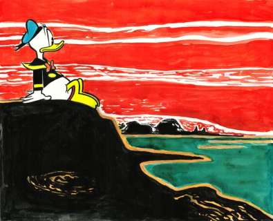 Tony Fernandez - Donald Duck Inspired By Edvard Munch’s "Evening. Melancholy I" (1896) - Original Painting - Hand | Catawiki