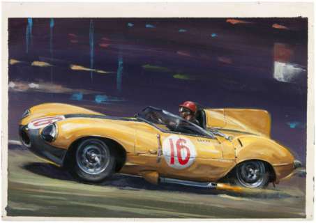 LINDBERG "JAGUAR D-TYPE ROAD RACER" ORIGINAL MODEL KIT BOX LID ART. | Hake’s