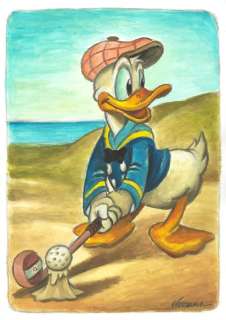 Joan Vizcarra - Donald Duck on the Golf Course - Original Painting - Hand Signed | Catawiki