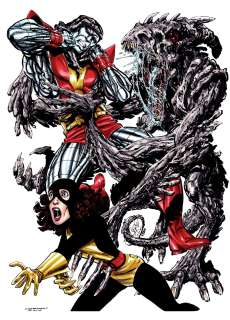 John Byrne - X-Men Vs Brood Large Illustration (The X-Men‘s Colossus & Kitty Pryde Battle Brood Monster!) 2016