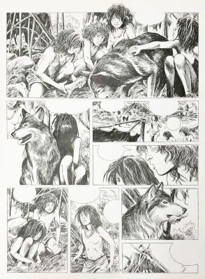 Servais | Lot 436 - Le Loup m’a dit, planche originale très grand format à la mine de plomb. | Septimus