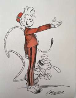 Munuera, José-Luis - 1 Original colour drawing - Spirou et Fantasio - Spirouen couleurs et le Marsupilami | Catawiki