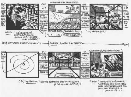 Alex Toth - Super friends storyboard #128 p. 16 - gorilla grodd vs superfriends - hall of justice