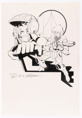 Lot 143 - MICHAEL LEEKE ROBOTECH: THE MACROSS SAGA COMICO HOUSE AD ORIGINAL ART. | Hake’s