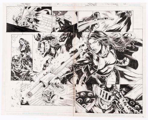 JOE PRADO BIRDS OF PREY #95 COMIC BOOK DOUBLE-PAGE SPREAD ORIGINAL ART. | Hake’s
