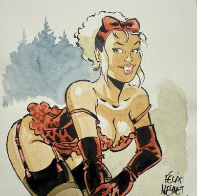 Meynet, Félix - 1 Original colour drawing - Mirabelle coquine en forêt | Catawiki