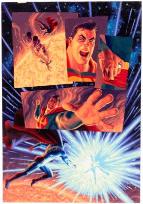 Lot 18 - THE BROTHERS HILDEBRANT SUPERMAN: THE LAST GOD OF KRYPTON COMIC BOOK PAGE ORIGINAL ART PAINTING. | Hake’s