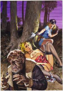 Emanuele Taglietti - Copertina per La Poliziotta 68 ‘Un lupo mannaro a Marysville’. Cm 26 x 36,5. China su cartoncino rigido. Anno di esecuzione 1986.