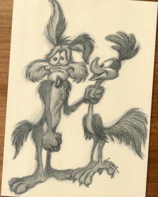 Joan Vizcarra - Crayon original - Road Runner & Wile E. Coyote: “Finally Caught” – Hand Signed | Catawiki