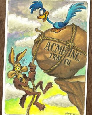 Joan Vizcarra Œuvre originale - Wile E. Coyote: Another ACME Disaste – Hand Signed Original Painting | Catawiki