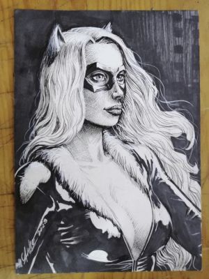 Atilio Rojo - 1 Original drawing - inktober 2023 - Black cat - 2023 | Catawiki