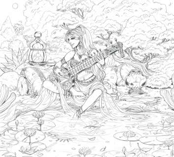 Nora MORETTI - Dessin Original Princesse Sara Sitar Indien
