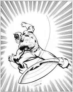 Drew Geraci, Ron Lim - Captain America Throwing Shield - Ink Art - Signed 2005/2006