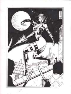 Jason Johnson - Psylocke Vs Ninjas with Background Pencil & Ink Commission - After Lee - Signed