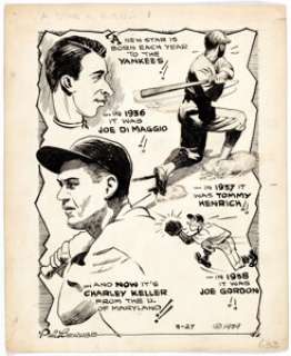 Phil Berube and Thomas P. "Pap" Paprocki - New York Yankees Baseball Players Original Art Group of 3 -