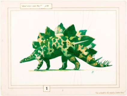 Chris Foss - Green Dinosaur Illustration Original Art (c. 1990s). Created for an educational book, this image -