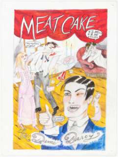 Dame Darcy Meat Cakes #8 Cover Original Art (Fantagraphics, 1998). Richard Dirt (in the pink dress) pastes a good one -