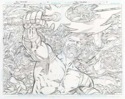 Paul Pelletier and Sean Parsons Aquaman #25 Double-Splash Story Pages 8 and 9 Original Art (DC, 2013). A stunning -
