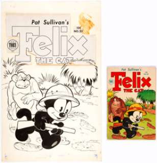 Otto Messmer Felix the Cat #52 Cover Original Art and Matched Comic Book (Toby Press, 1954). ... (Total: 2 Original Art) | Heritage