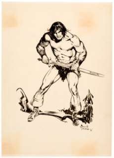 Alfredo Alcala - Conan Illustration Original Art (1976). The Cimmerian barbarian cleans off his blade after a - | Heritage