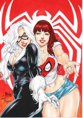 Fred Benes - Black Cat and Mary Jane Pin Up 9x12