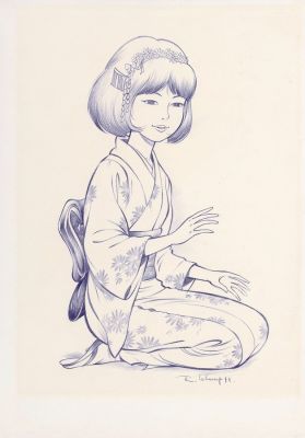 Leloup | Yoko Tsuno, grande illustration au crayon mauve… | AZ auction