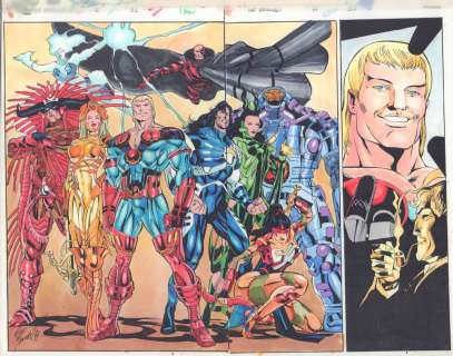 Joe Bennett, John Kalisz, Scott Hanna | New Eternals: Apocalypse Now #1 Pgs. 52 & 53 Color Guide Art - Awesome Team Dps - 2000 | Anthony’s Comic Book Art