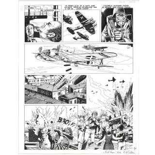 Schetter (1948-2025). | Les années de feu. Planche n°7. Encre de chine. Dimensions : 51 x 40 cm. Signé avec envoi. | HVMC