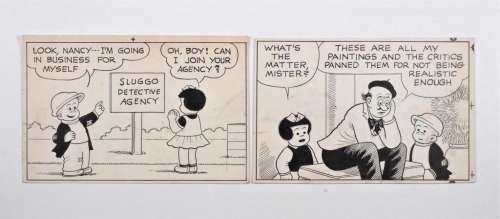 2PC Ernie Bushmiller Nancy and Sluggo Original Art | Bruneau & Co. Auctioneers